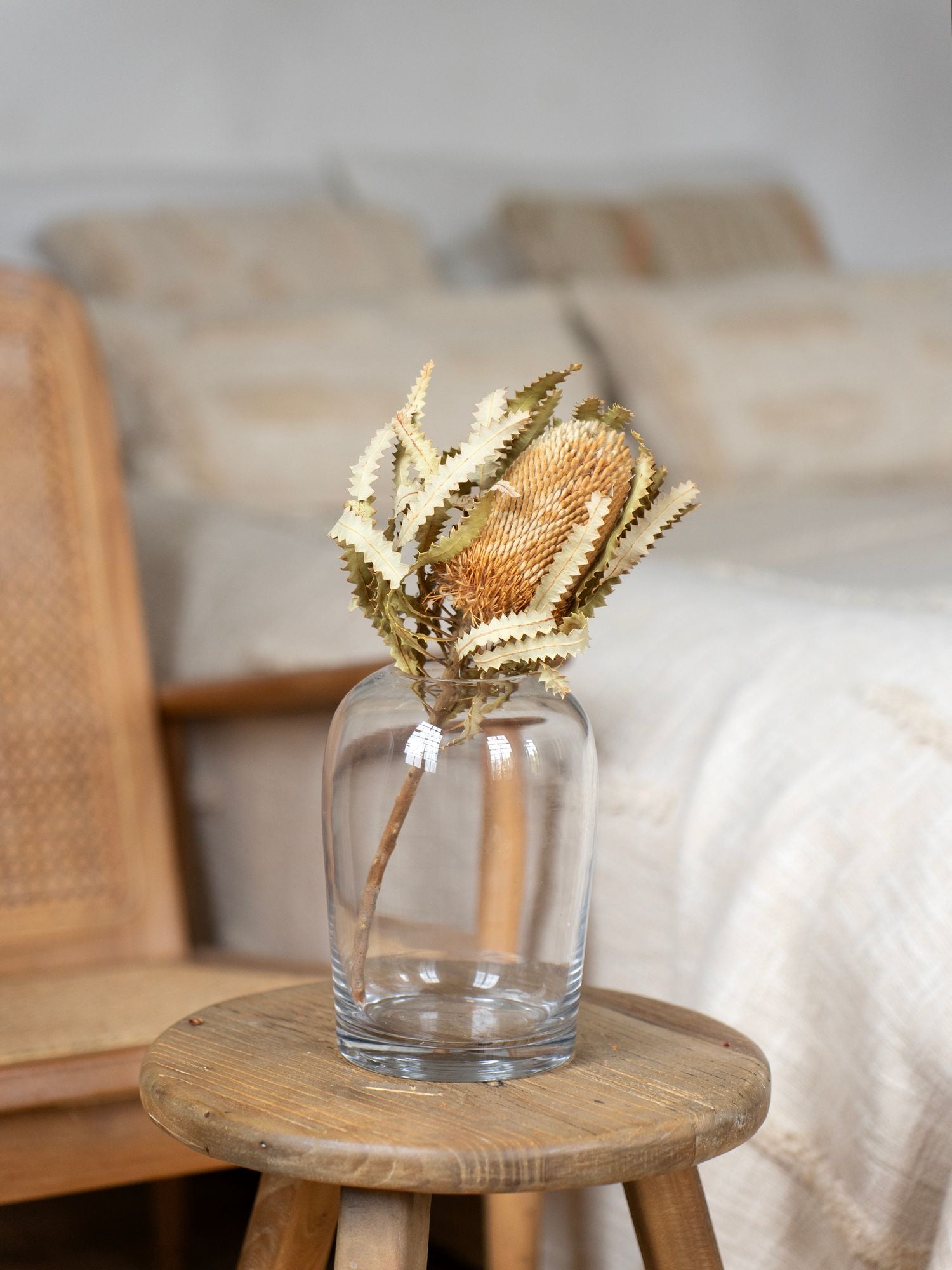 Натуральная банксия в прозрачной вазе