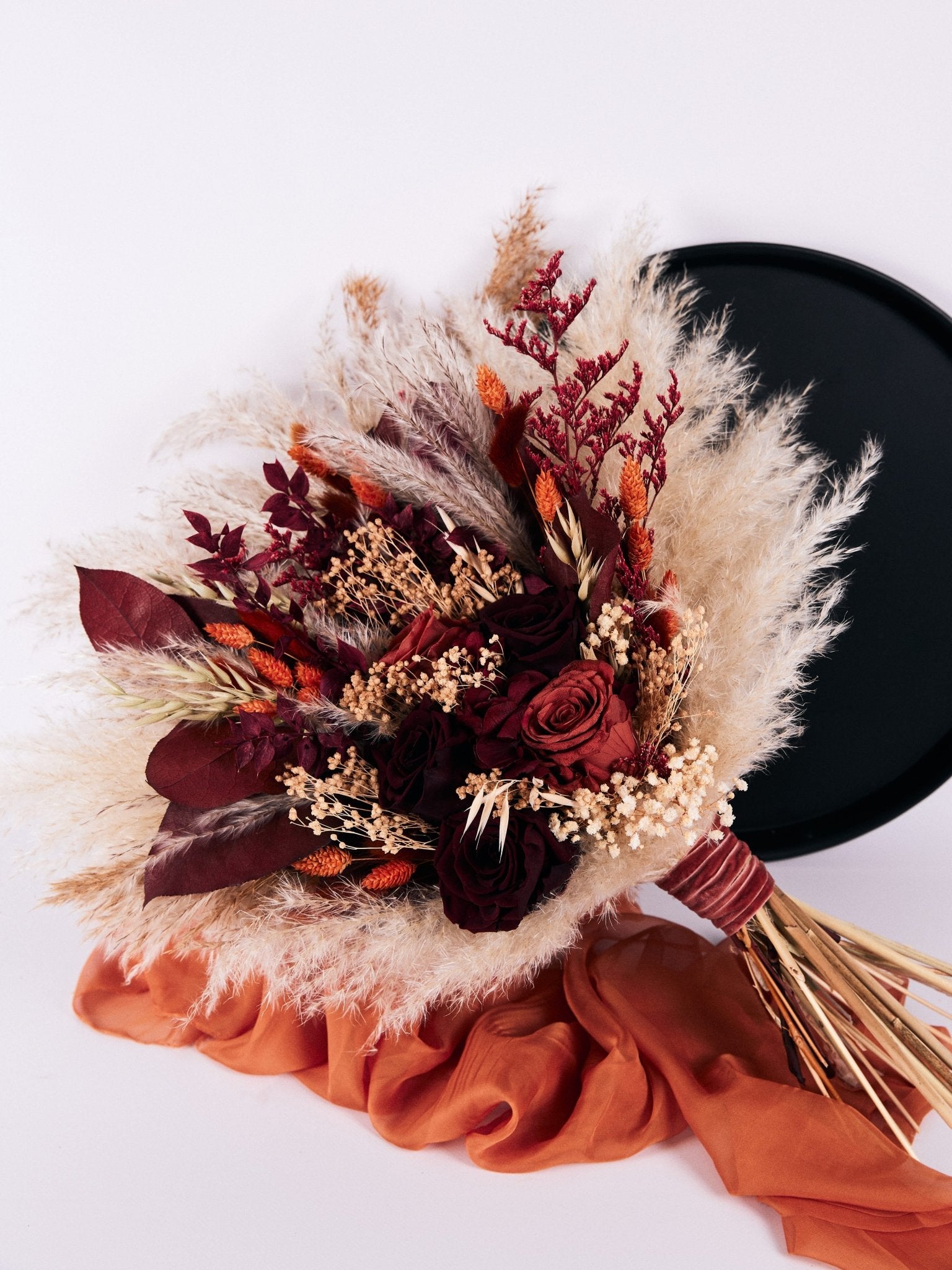 Бордово-теракотовий букет нареченої з пампасом - DecorFlowerBar