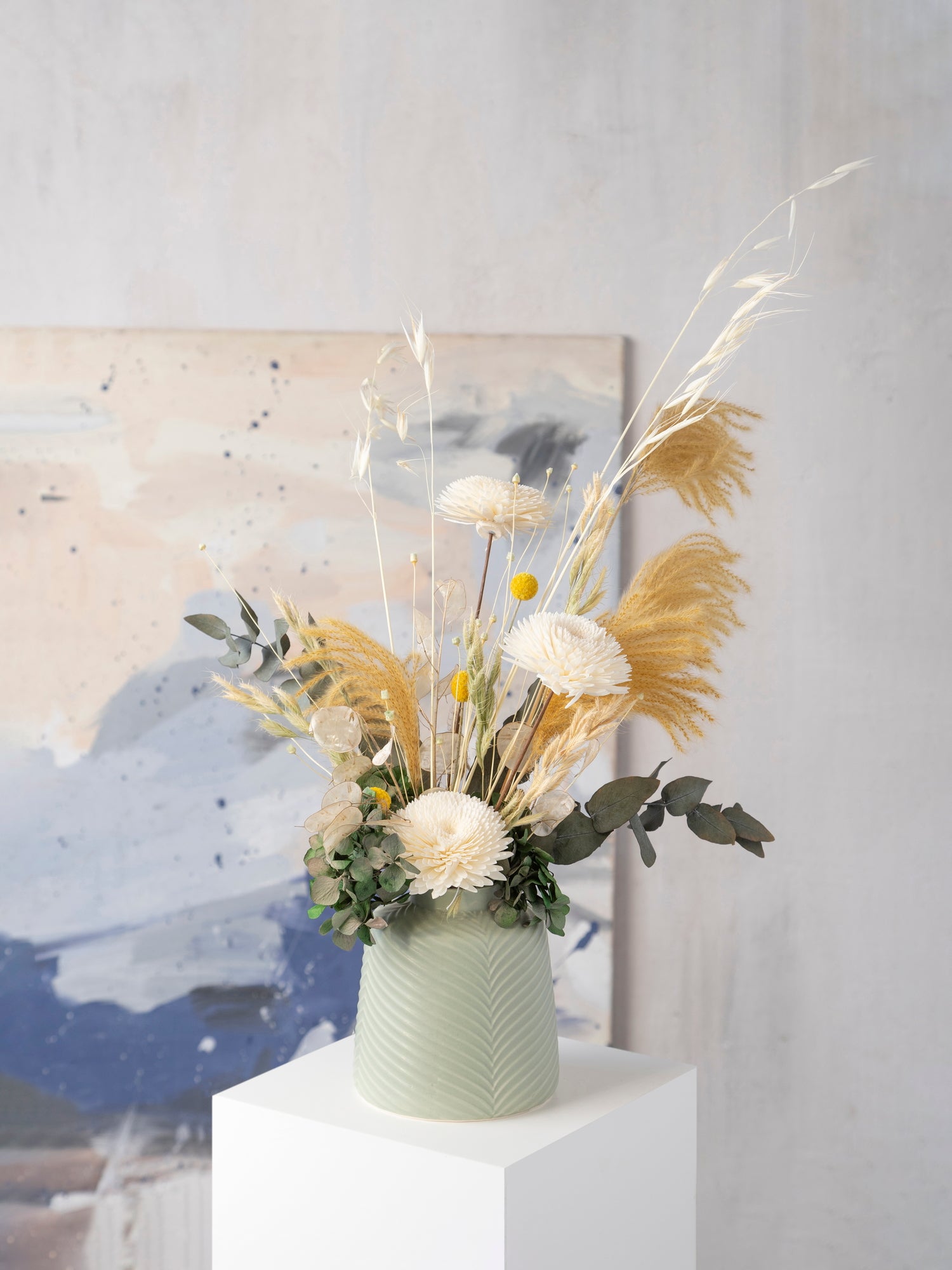 Інтер’єрна ваза з хризантемами та стабілізованими квітами - DecorFlowerBar