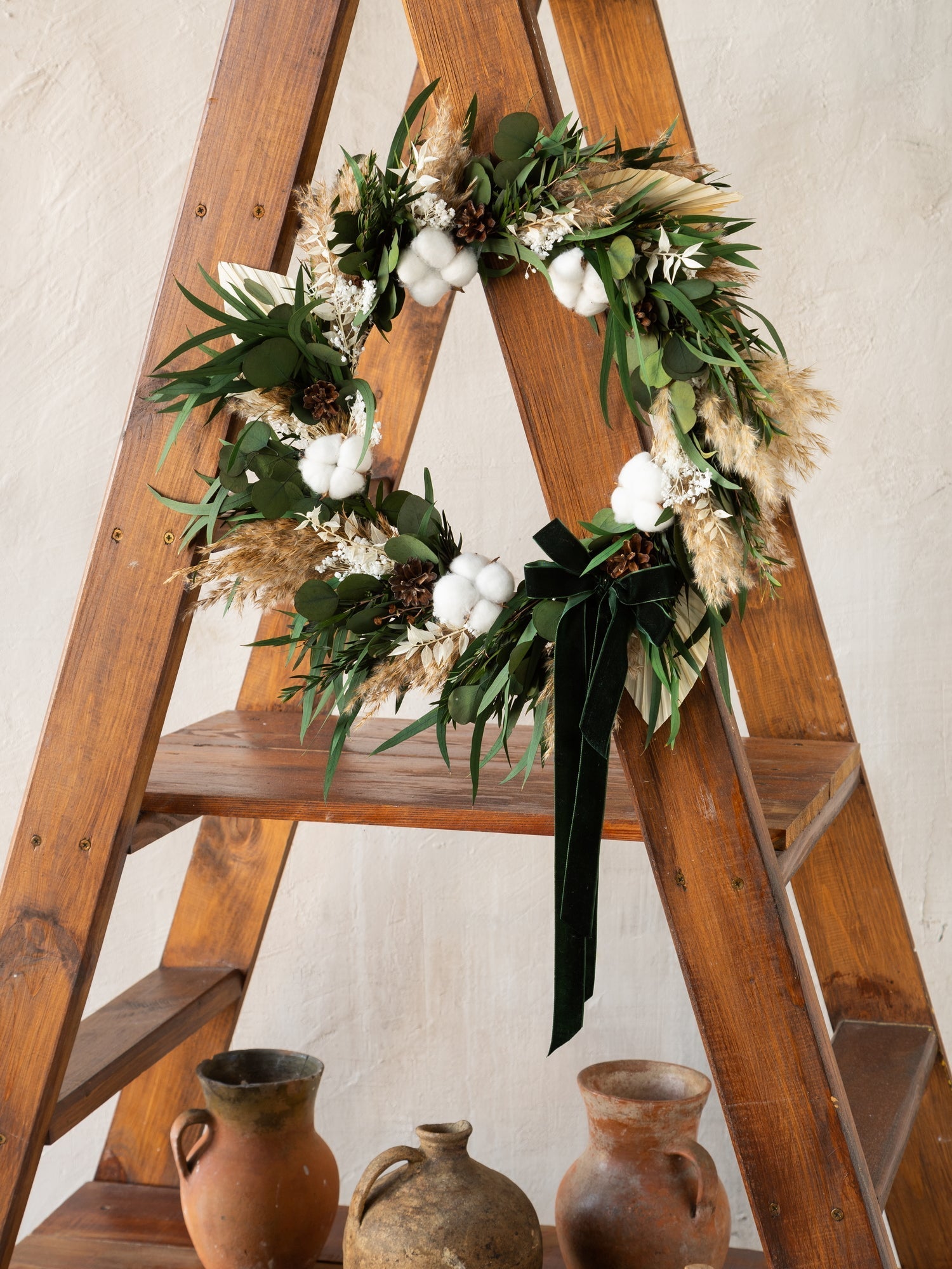 Віночок із евкаліпту, бавовни і пальмових гілок - DecorFlowerBar