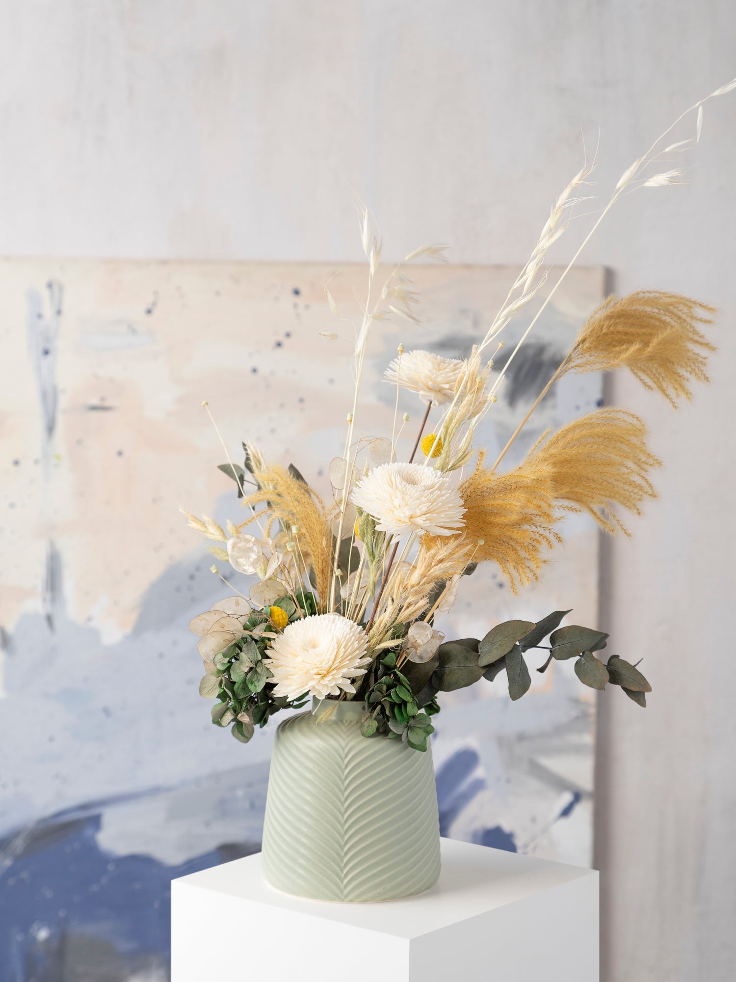 Інтер’єрна ваза з хризантемами та стабілізованими квітами - DecorFlowerBar